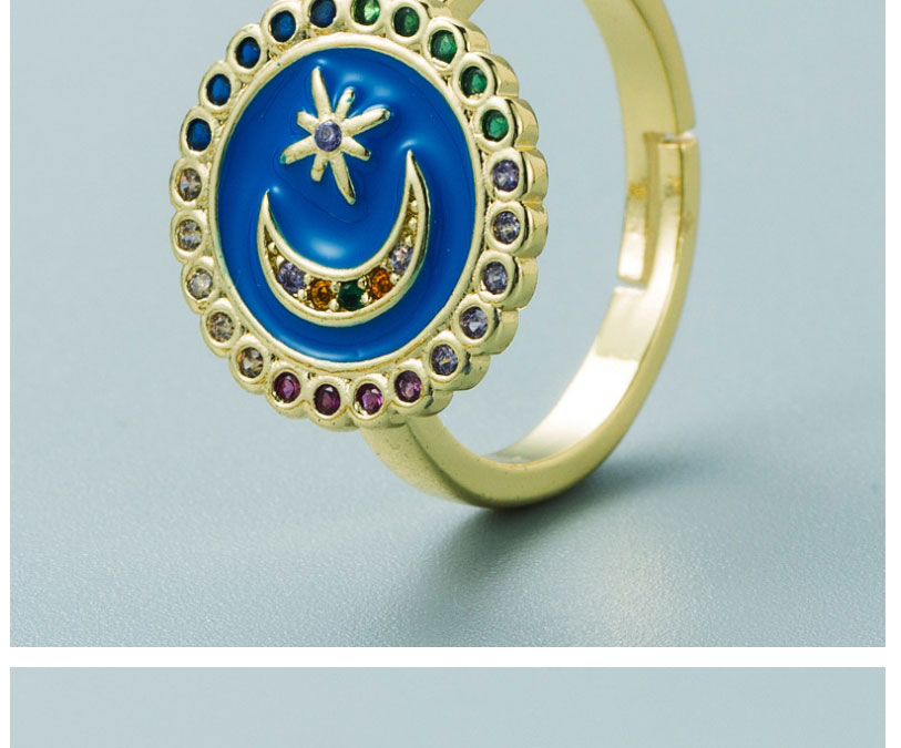 Fashion White Brass 18k Gold-plated Star And Moon Drop Oil Ring,Rings