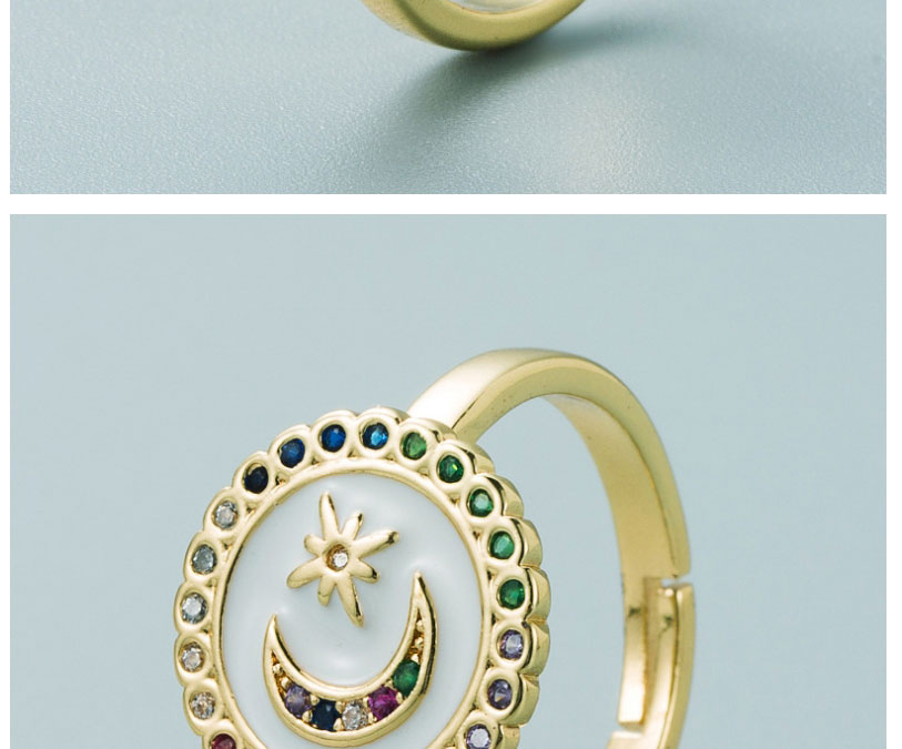 Fashion White Brass 18k Gold-plated Star And Moon Drop Oil Ring,Rings
