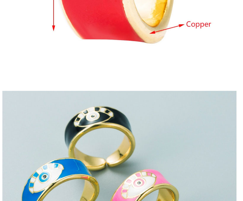 Fashion Dark Blue Gold-plated Copper Dripping Eye Open Ring,Rings