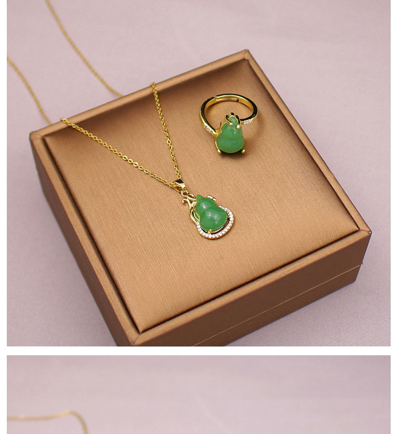 Fashion Green Necklace Titanium Steel Green Crystal Gourd Necklace And Ring Set,Jewelry Set