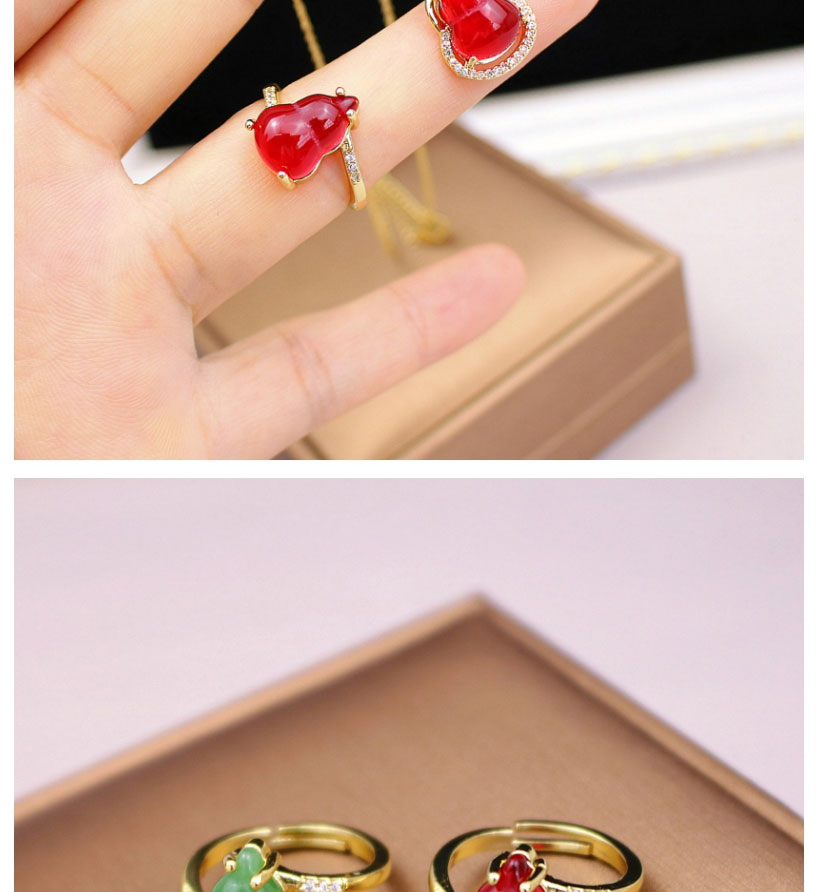 Fashion Red Ring Titanium Steel Green Crystal Gourd Ring,Rings