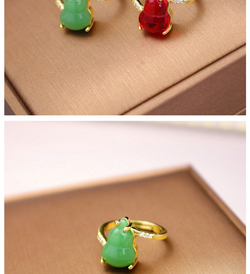 Fashion Red Ring Titanium Steel Green Crystal Gourd Ring,Rings