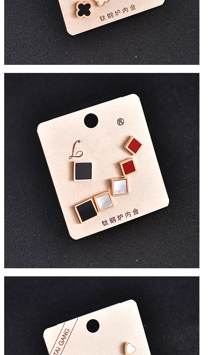 Fashion Three-color Square Titanium Steel Geometric Square Earring Set,Jewelry Set