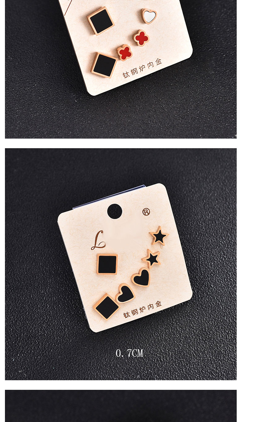 Fashion Black Square Heart Star Titanium Steel Geometric Love Star Earrings Set,Jewelry Set