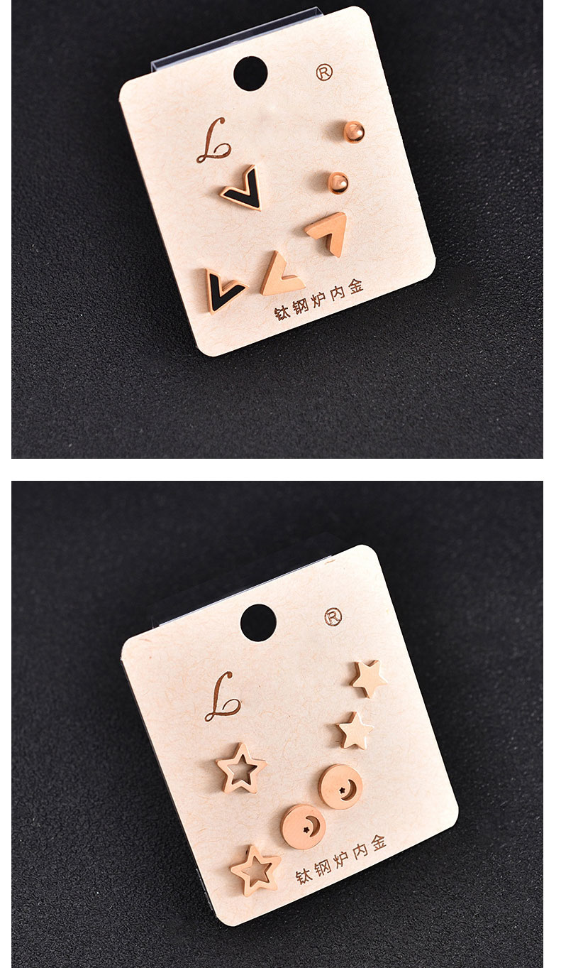 Fashion Three-color Peach Heart Titanium Steel Geometric Love Earrings Set,Jewelry Set