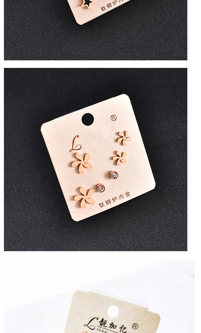 Fashion Peach Heart Chrysanthemum Titanium Steel Geometric Flower Earring Set,Jewelry Set