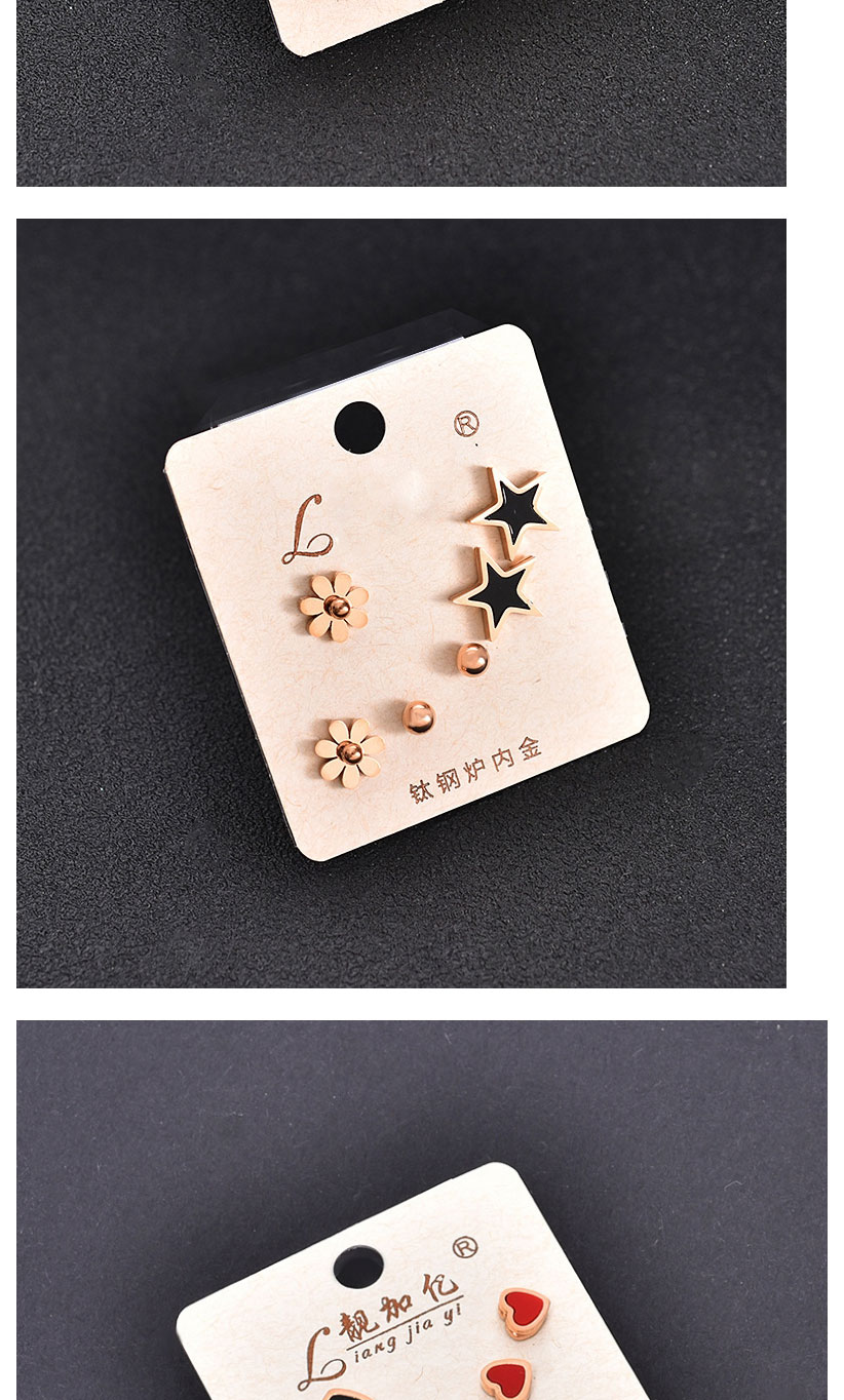 Fashion Black Five-pointed Star Titanium Steel Geometric Star Earring Set,Jewelry Set