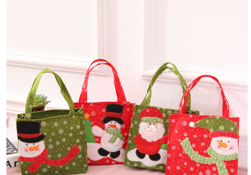 Fashion Snowman Green Square Bag Red Scarf Christmas Print Gift Bag,Festival & Party Supplies