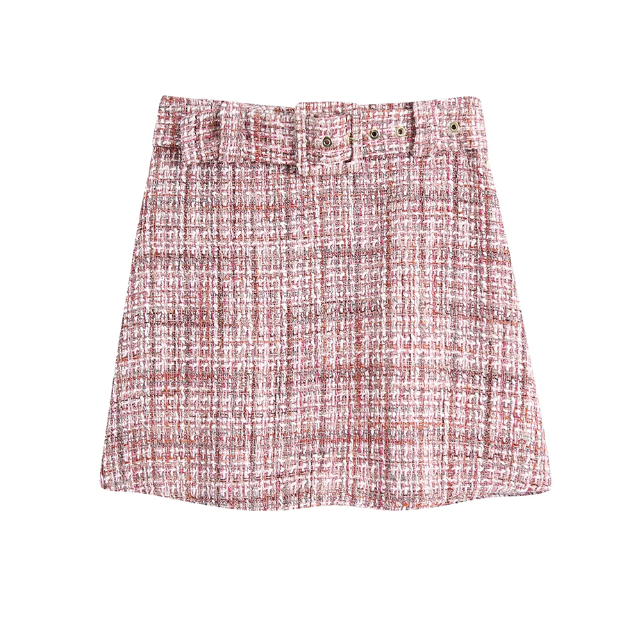 Fashion Pink Textured Skirt With Belt,Skirts