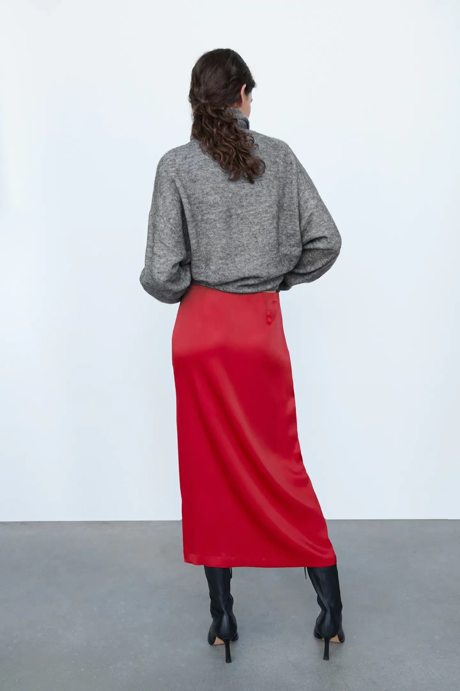 Fashion Red Silk Satin Micropleated Skirt,Skirts