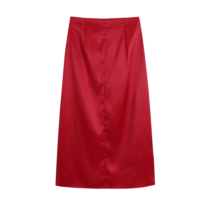 Fashion Red Silk Satin Micropleated Skirt,Skirts