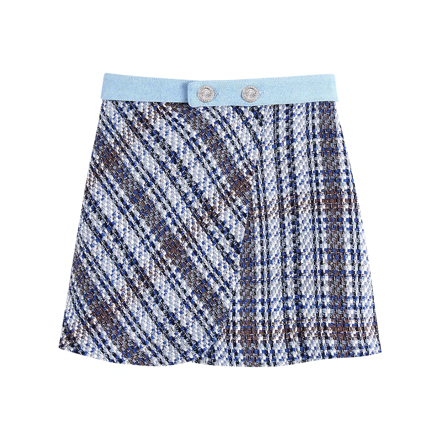 Fashion Blue Denim Stitched Textured Skirt,Skirts