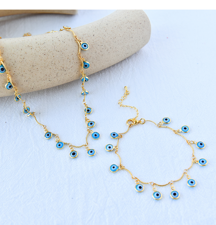 Fashion Blue Bronze Drip Oil Eye Necklace Real Gold Plated,Bracelets