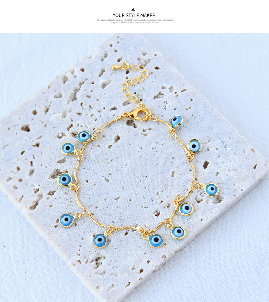 Fashion Blue Bronze Drip Oil Eye Necklace Real Gold Plated,Bracelets