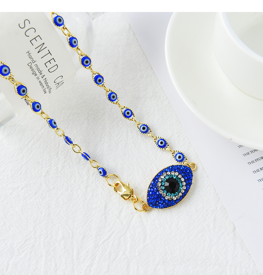 Fashion Royal Blue Copper Inlaid Zirconium Oil Dripping Eyes Lobster Clasp Necklace Real Gold Plated,Necklaces