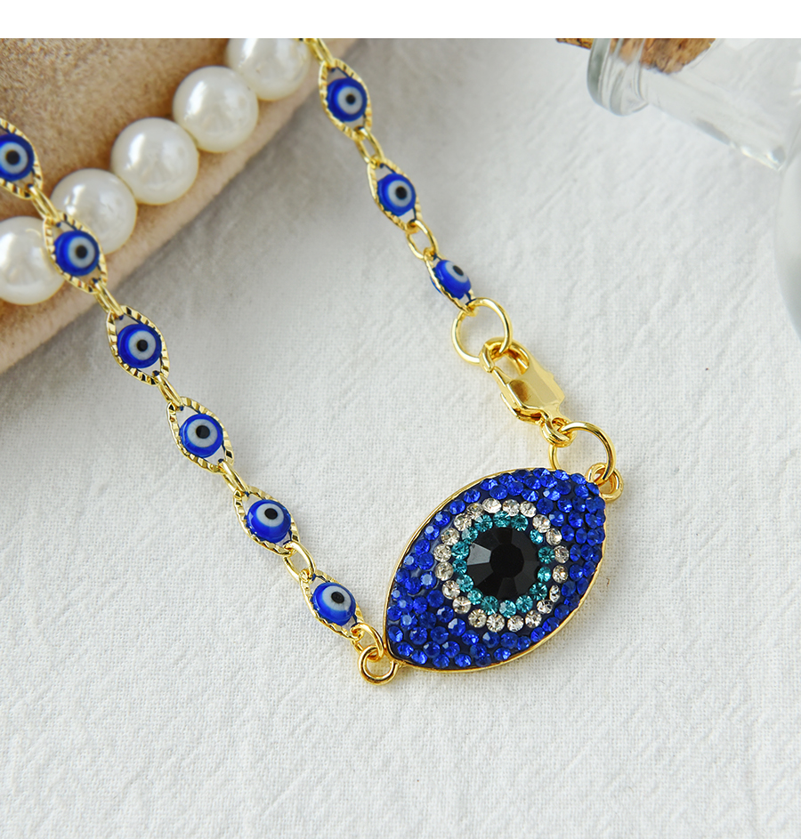 Fashion Royal Blue Copper Inlaid Zirconium Oil Dripping Eyes Lobster Clasp Necklace Real Gold Plated,Necklaces