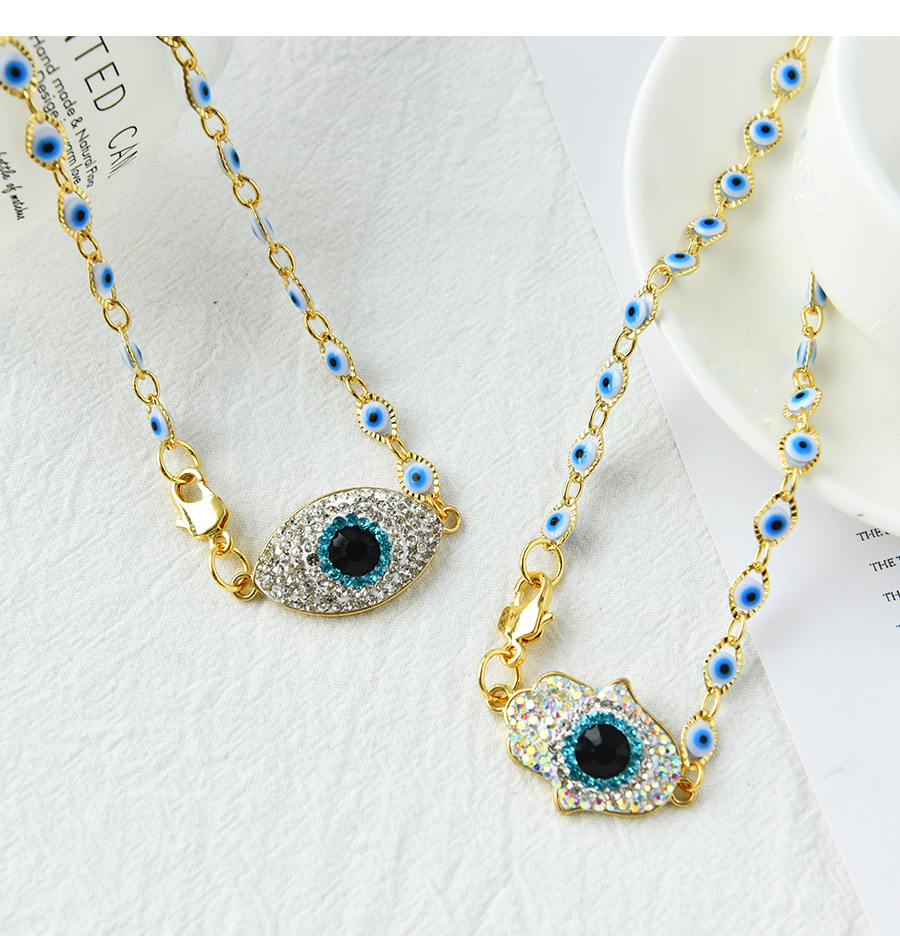 Fashion White Copper Inlaid Zirconium Oil Dripping Eyes Lobster Clasp Necklace Real Gold Plated,Necklaces