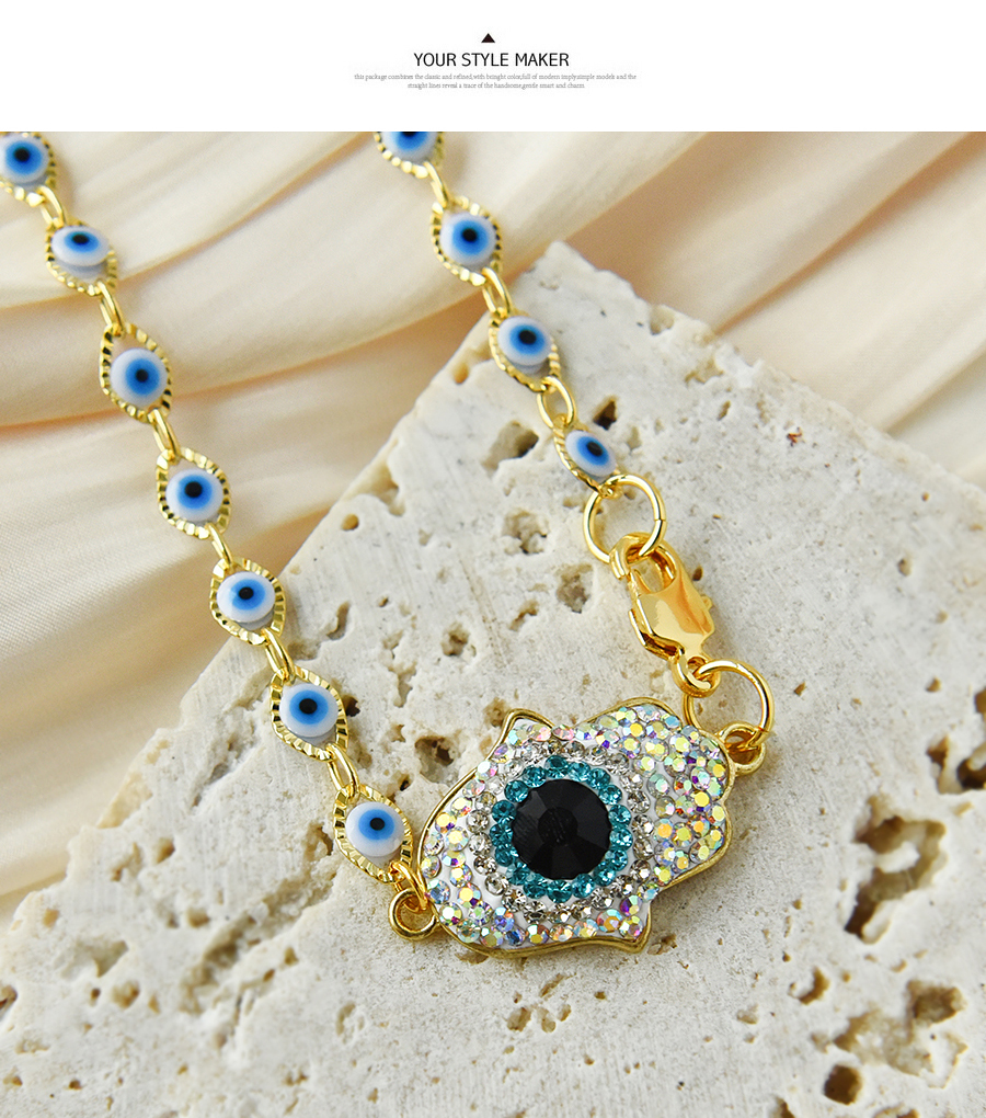 Fashion White Copper Inlaid Zirconium Oil Dripping Eyes Lobster Clasp Necklace Real Gold Plated,Necklaces