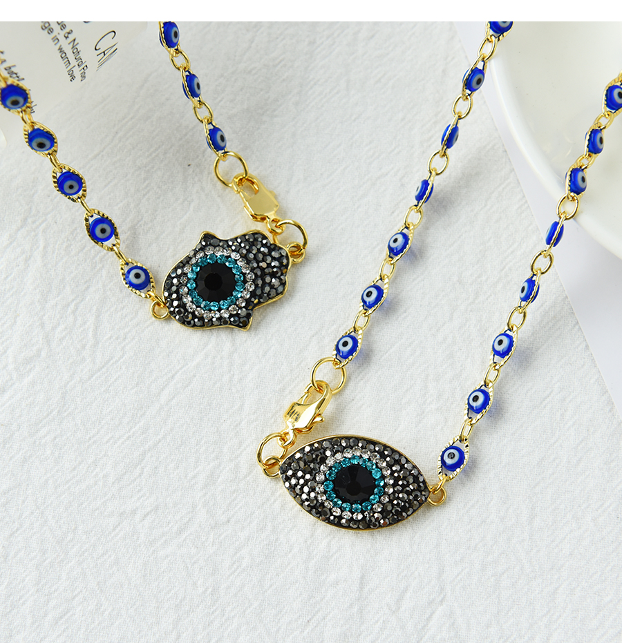 Fashion Black Copper Inlaid Zirconium Oil Dripping Eyes Lobster Clasp Necklace Real Gold Plated,Necklaces