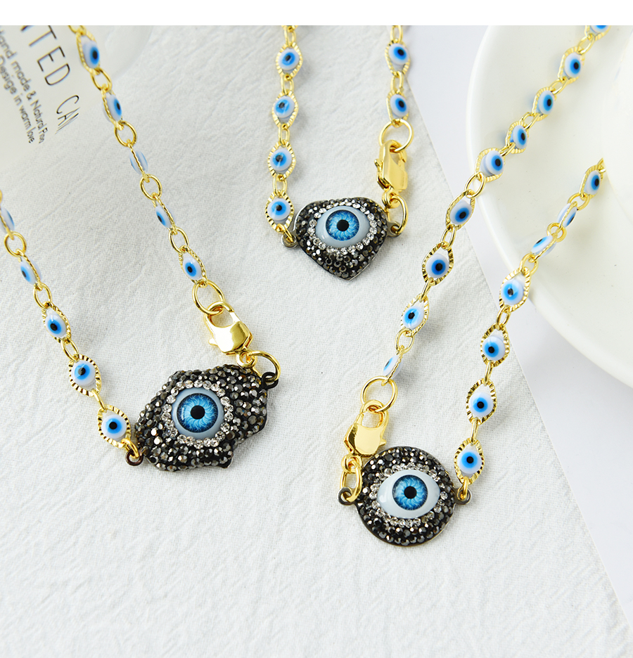 Fashion Love Copper Inlaid Zirconium Oil Dripping Irregular Eyes Lobster Clasp Necklace Real Gold Plated,Necklaces