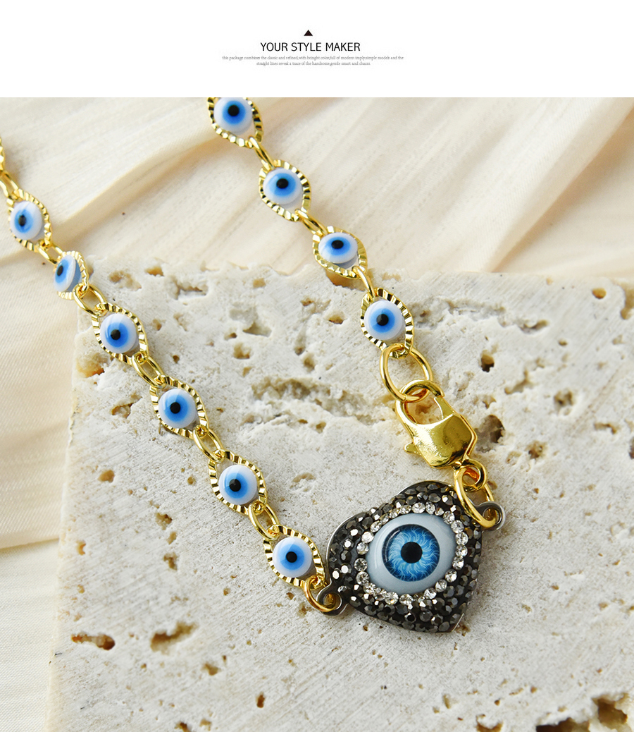Fashion Palm Copper Inlaid Zirconium Oil Dripping Irregular Eyes Lobster Clasp Necklace Real Gold Plated,Necklaces