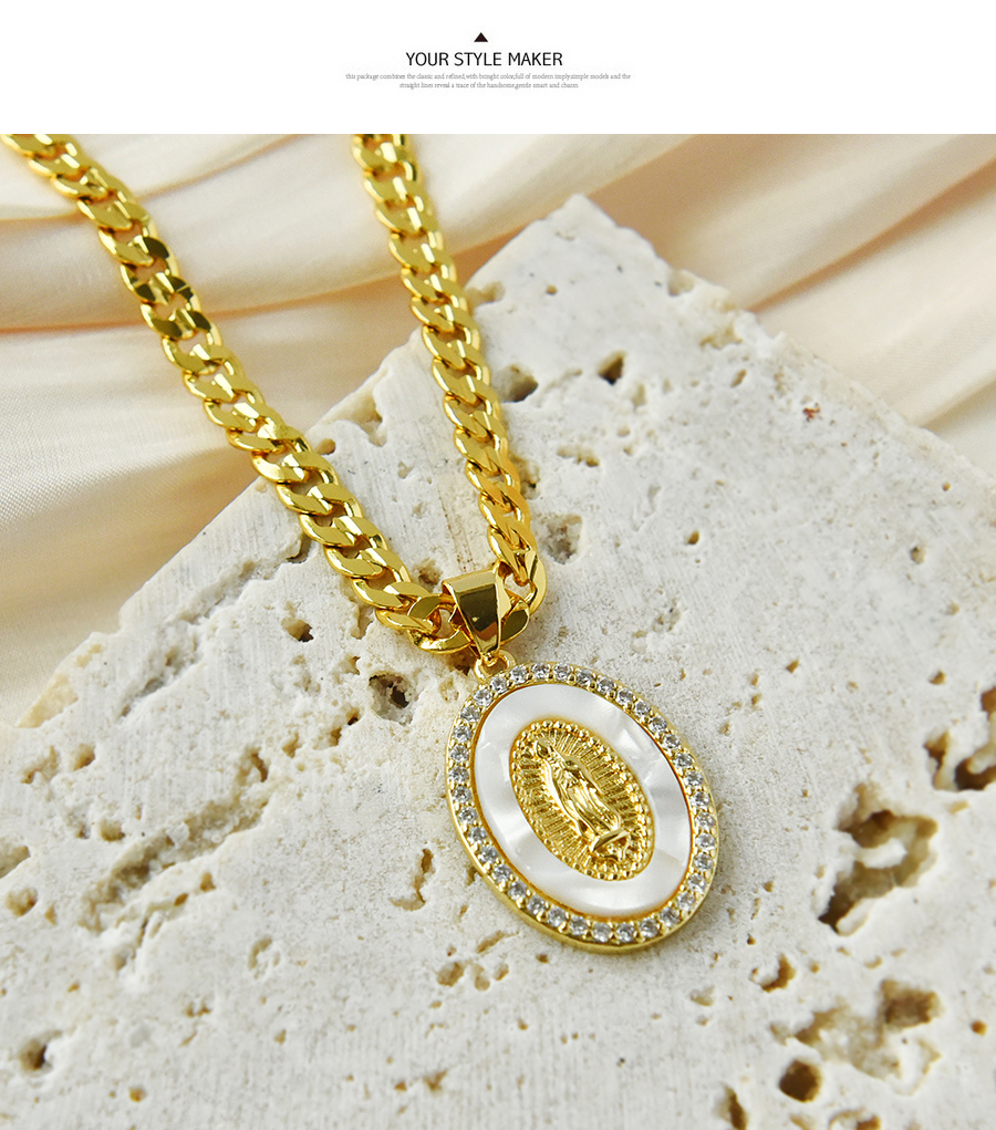 Fashion Gold Titanium Steel Inlaid Zirconium Shell Portrait Necklace Real Gold Plated,Necklaces