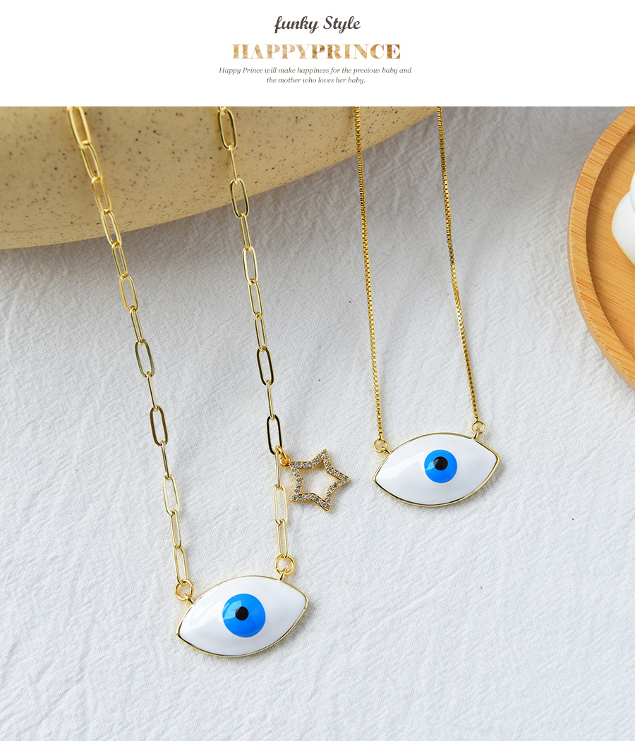 Fashion White Titanium Steel Inlaid Zirconium Oil Drip Eye Necklace Real Gold Plated,Necklaces