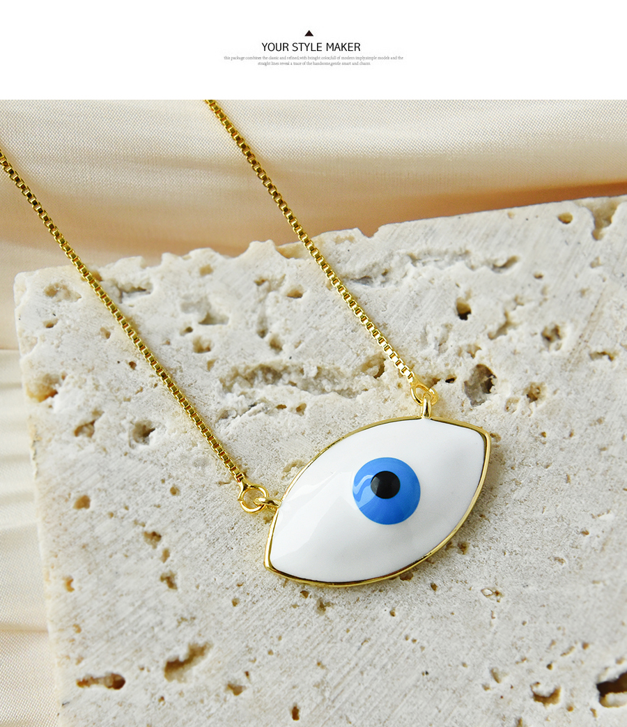 Fashion White Titanium Steel Inlaid Zirconium Oil Drip Eye Necklace Real Gold Plated,Necklaces