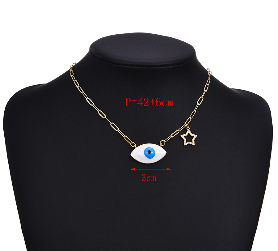 Fashion White Titanium Steel Inlaid Zirconium Oil Dripping Eyes Five-pointed Star Necklace Real Gold Plated,Necklaces