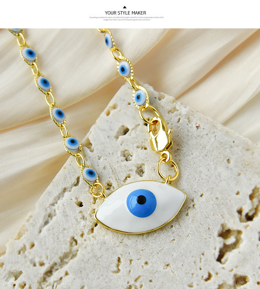 Fashion White Titanium Steel Inlaid Zirconium Oil Dripping Eyes Lobster Clasp Necklace Real Gold Plated,Necklaces