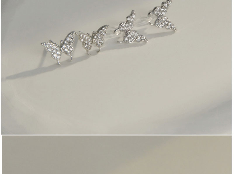 Fashion Pair Of Silver Color Color Double Butterflies-ear Clips Copper And Diamond Butterfly Ear Clips,Earrings