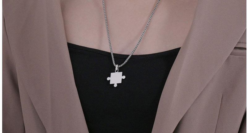 Fashion Puzzle Tag Square Stainless Steel Puzzle Necklace,Necklaces