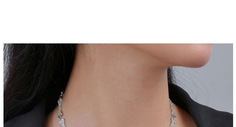 Fashion Steel Color Alloy Inlaid Zirconium Geometric Bone Necklace,Pendants