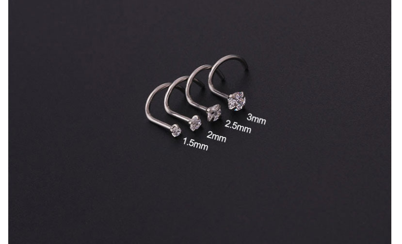 Fashion 3#-3mm Titanium Steel Inlaid Zirconium Geometric Perforated Nose Nail,Nose Rings & Studs