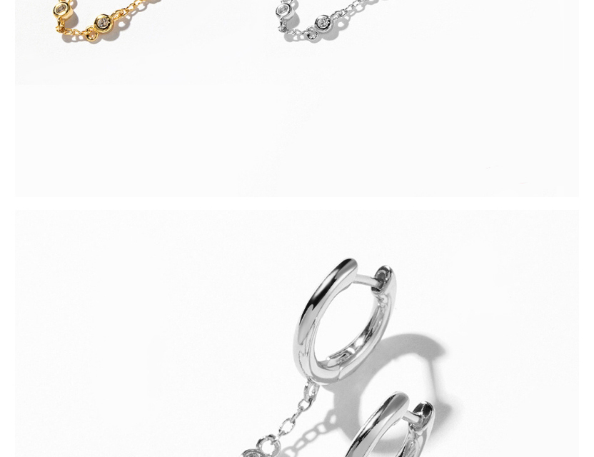 Fashion Ear Buckle Single Silver Metal Chain Tassel Earrings With Diamonds,Clip & Cuff Earrings
