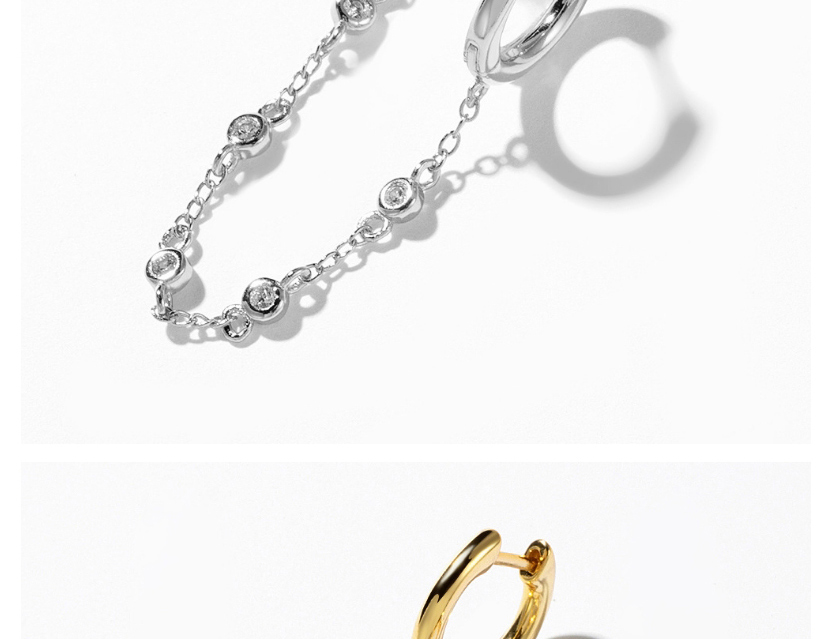 Fashion Ear Buckle Single Silver Metal Chain Tassel Earrings With Diamonds,Clip & Cuff Earrings