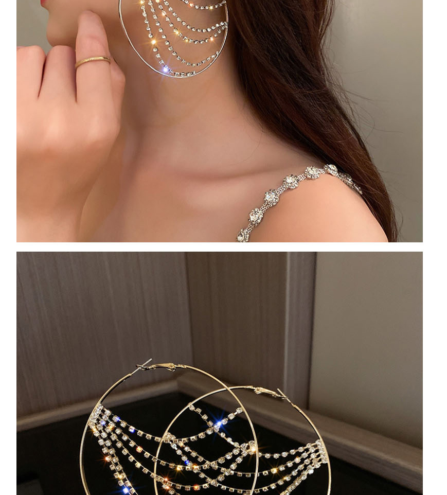 Fashion Silver Color Metal Diamond-studded Geometric Earrings,Hoop Earrings