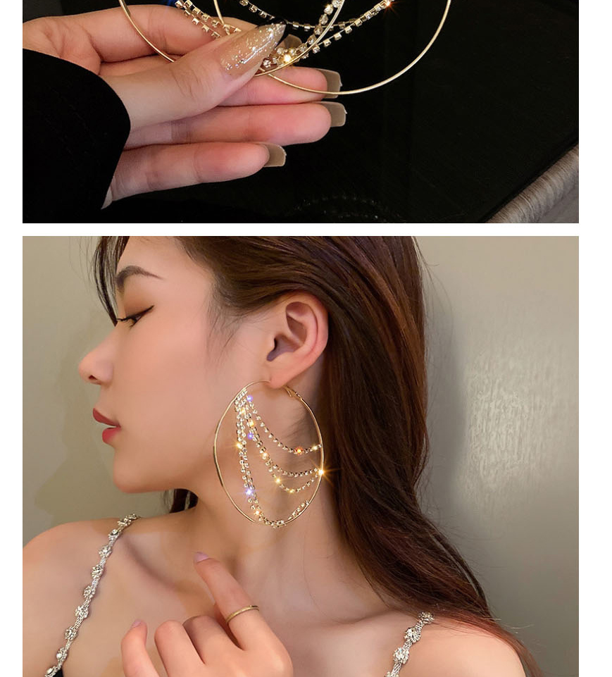 Fashion Gold Color Metal Diamond-studded Geometric Earrings,Hoop Earrings