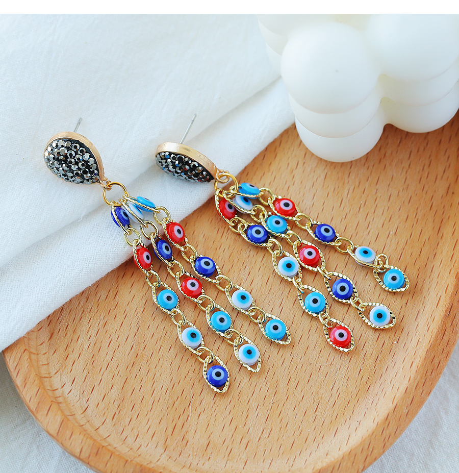Fashion Red Copper Earrings With Diamond Dripping Eye Tassels,Earrings