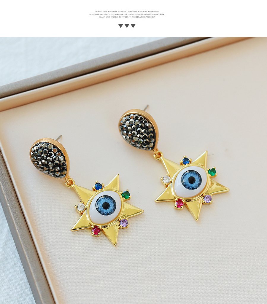 Fashion Blue Bronze Diamond-studded Five-pointed Star Eye Stud Earrings,Earrings