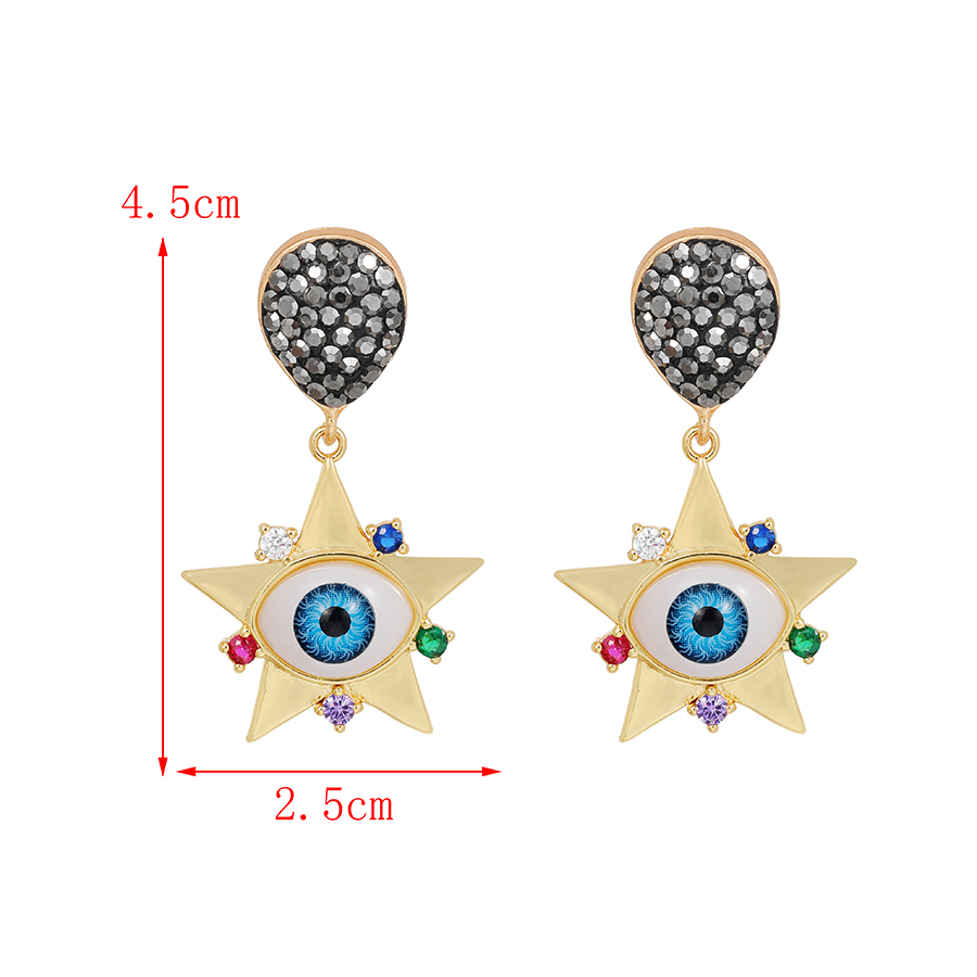 Fashion Navy Blue Bronze Diamond-studded Five-pointed Star Eye Stud Earrings,Earrings