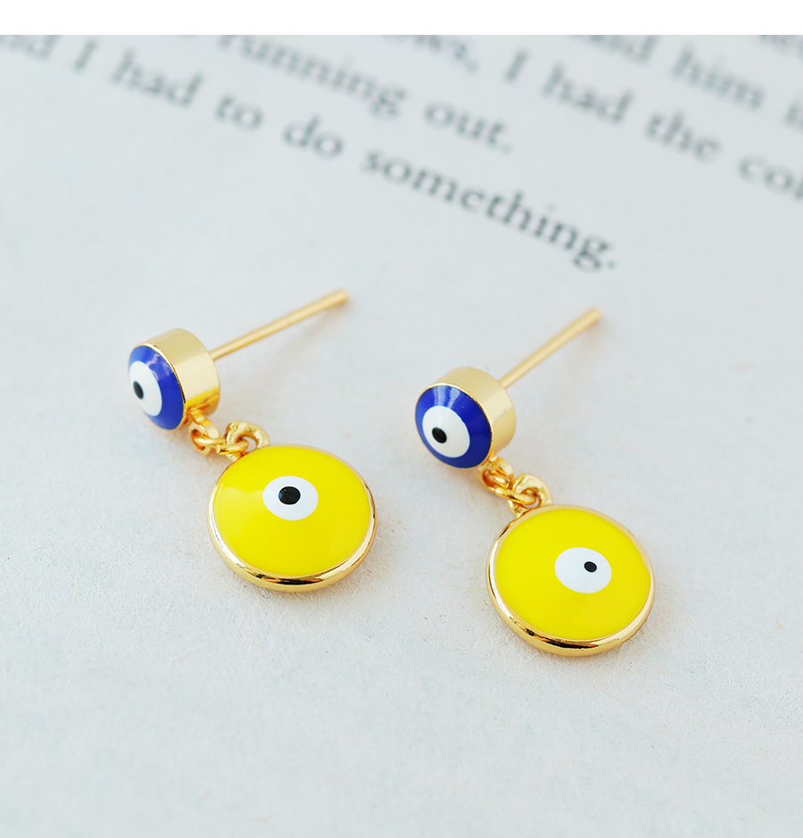 Fashion Yellow Copper Drop Oil Round Eye Stud Earrings,Earrings
