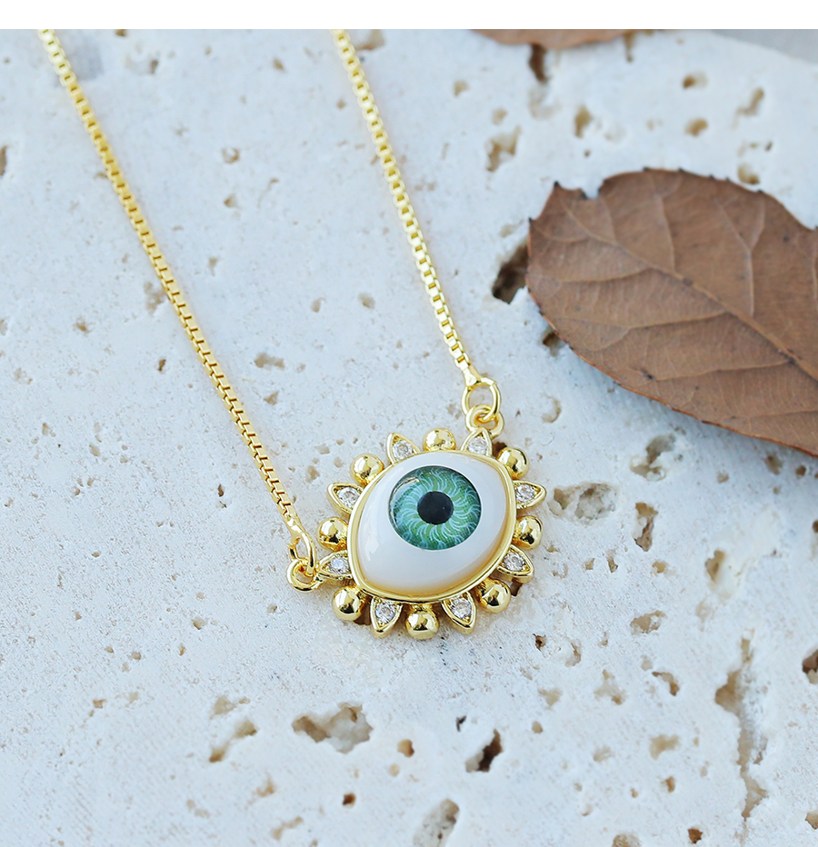 Fashion Green Copper Inlaid Zircon Oil Dripping Eye Necklace,Necklaces