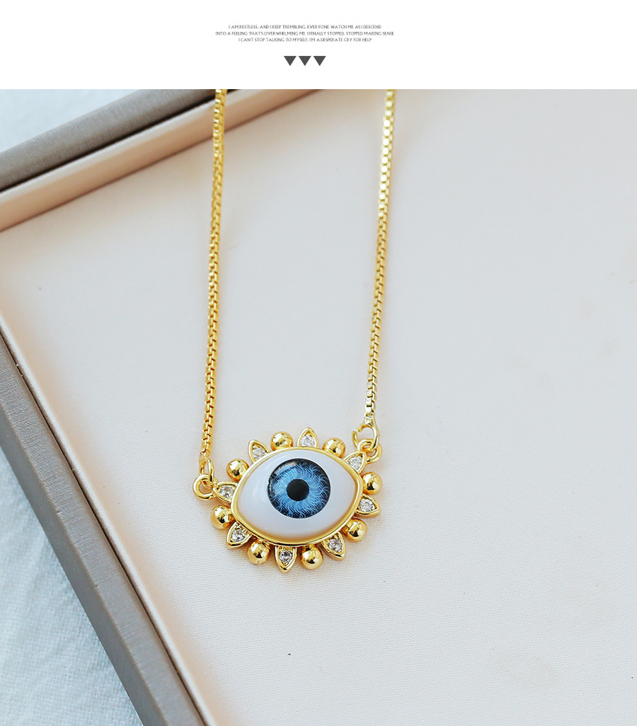 Fashion Blue Copper Inlaid Zircon Oil Dripping Eye Necklace,Necklaces