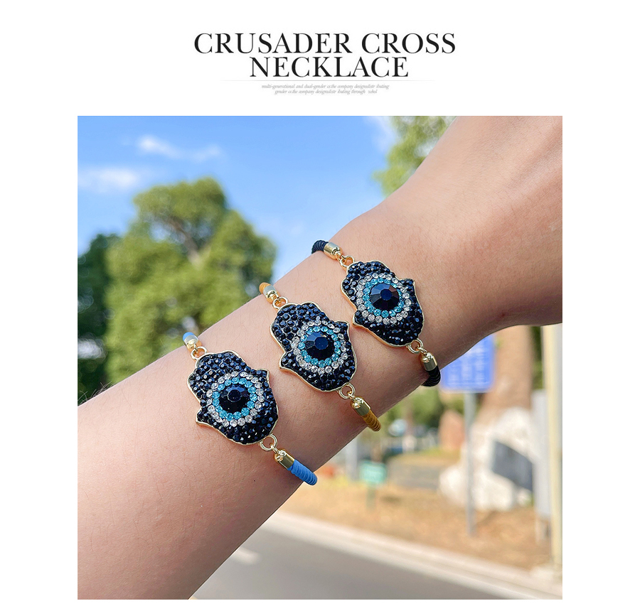 Fashion Blue Copper Inlaid Zirconium Palm Eyes Braided Bracelet,Bracelets