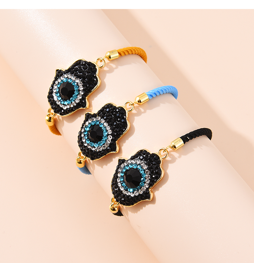 Fashion Black Copper Inlaid Zirconium Palm Eyes Braided Bracelet,Bracelets