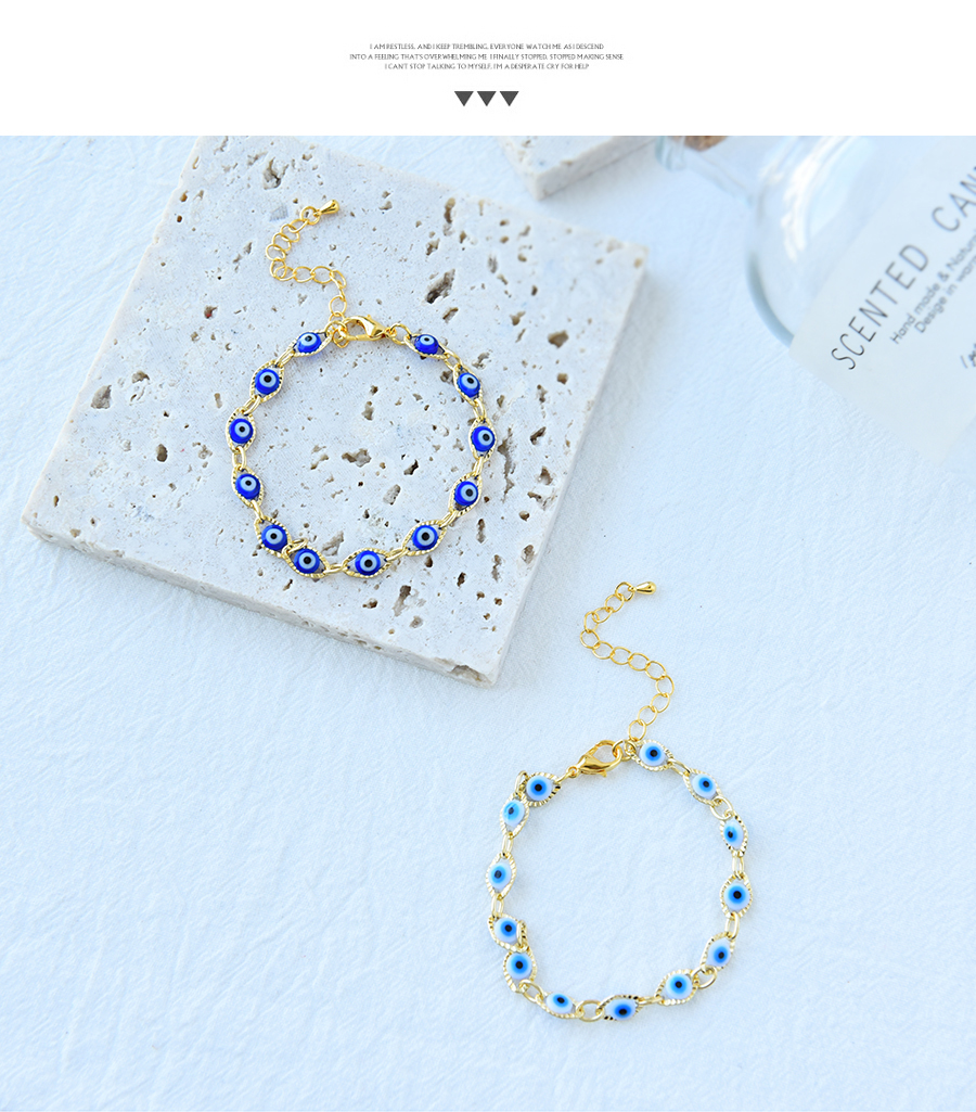 Fashion Blue Copper Inlaid Zircon Oil Drip Eye Bracelet,Bracelets