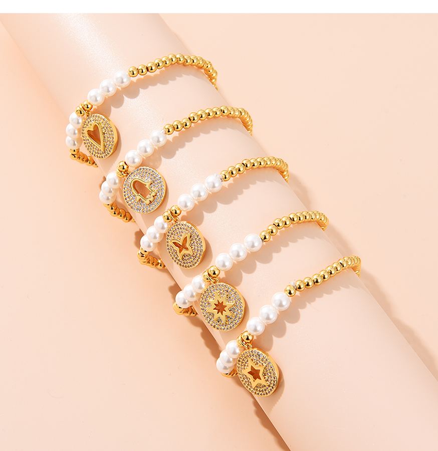 Fashion Love Copper Inlaid Zirconium Beaded Butterfly Five-pointed Star Love Palm Bracelet,Bracelets