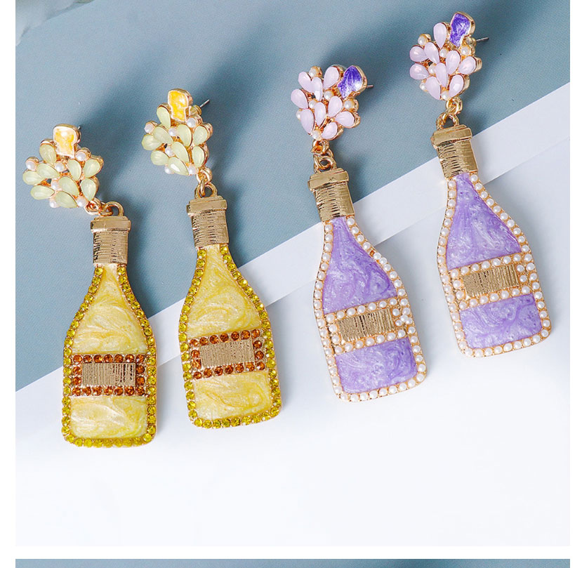 Fashion Purple Alloy Diamond Droplets Drill Bottle Earrings,Stud Earrings