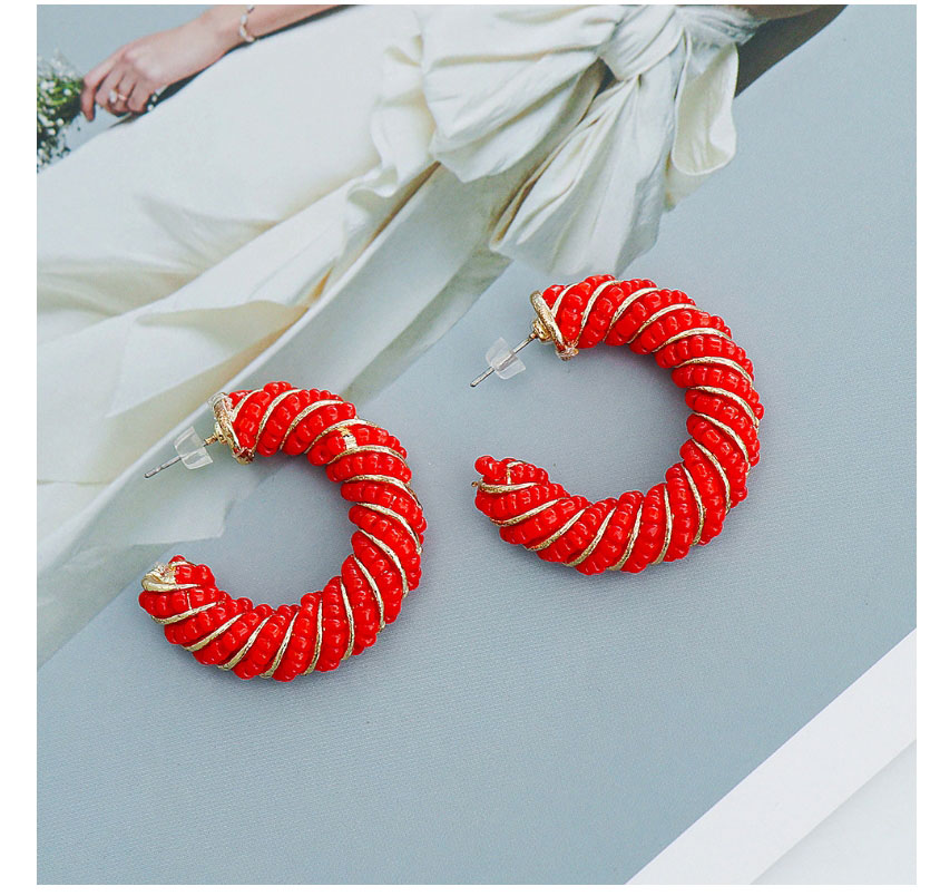 Fashion Red Geometric C-shaped Massive Winding Ear,Hoop Earrings